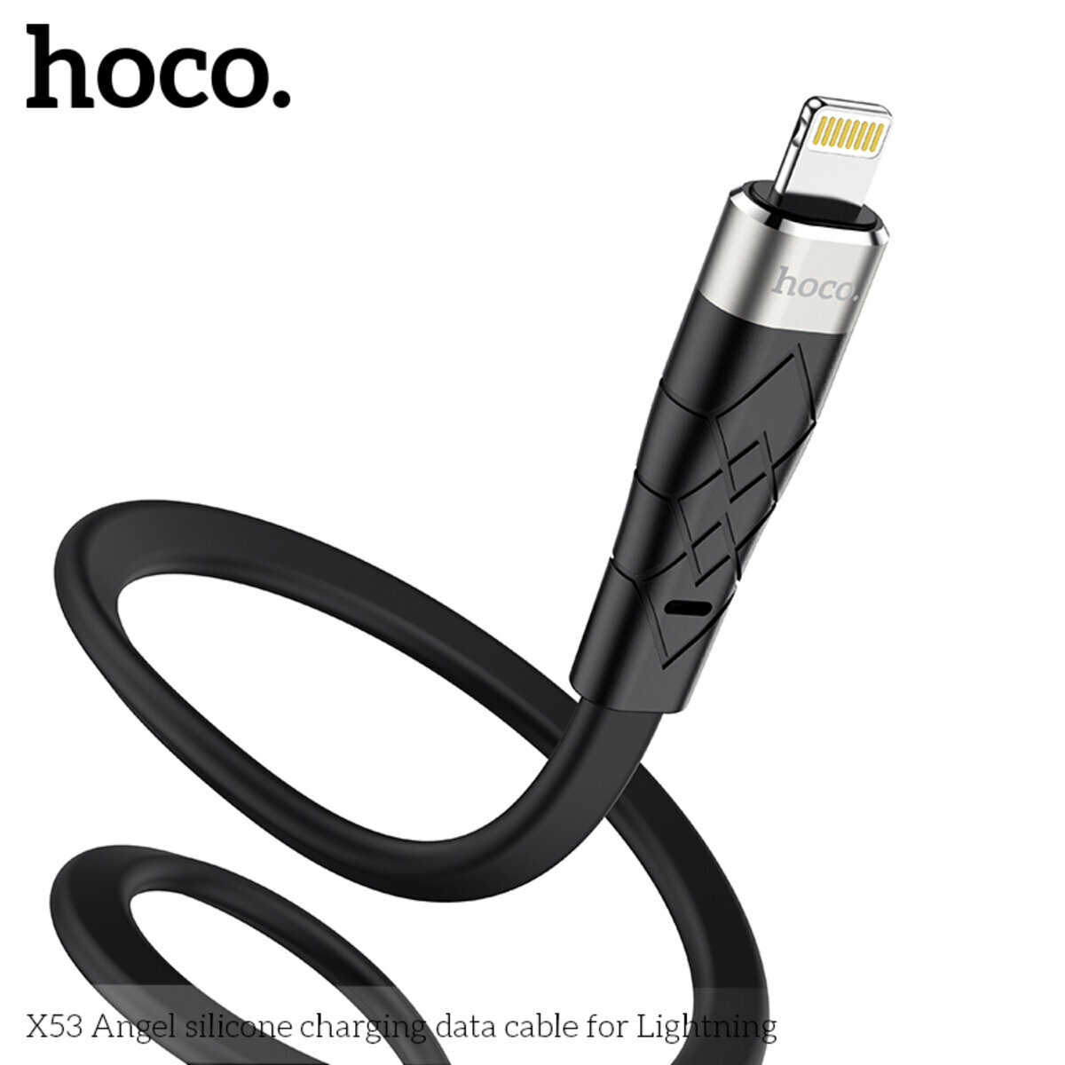 Кабель Hoco X53 Angel silicone USB to Lightning 1м чорний (HC-X53-UL-Black) дивитися фото №3