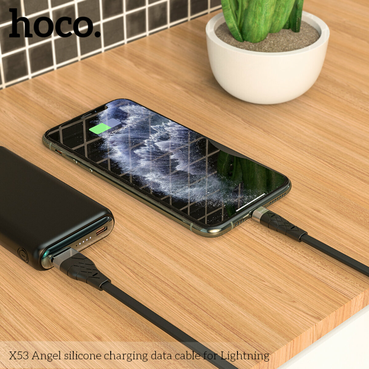 Кабель Hoco X53 Angel silicone USB to Lightning 1м чорний (HC-X53-UL-Black) дивитися фото №2