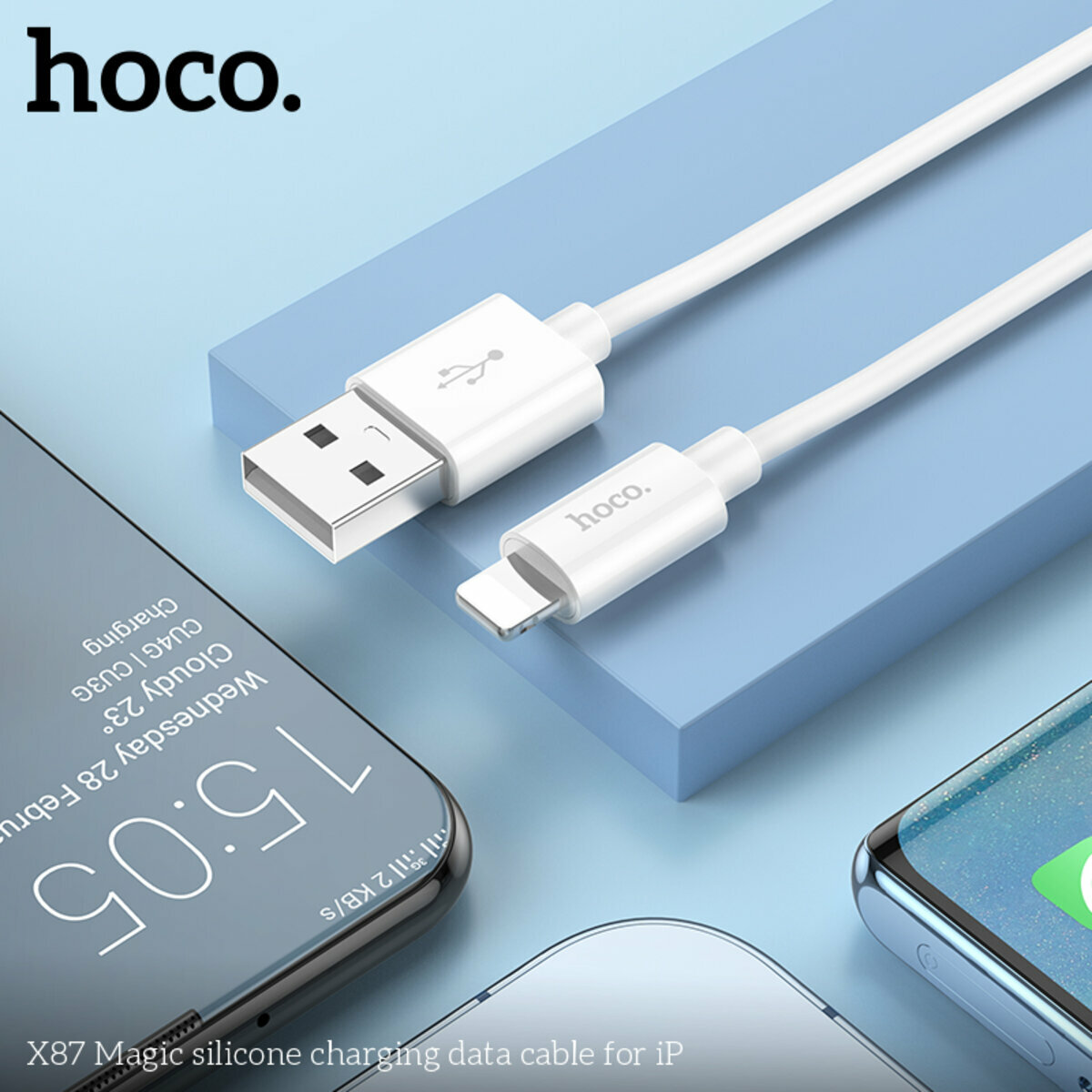 Кабель Hoco X87 Magic silicone USB to Lightning 1м білий (HC-X87-UL-White) дивитися фото №4
