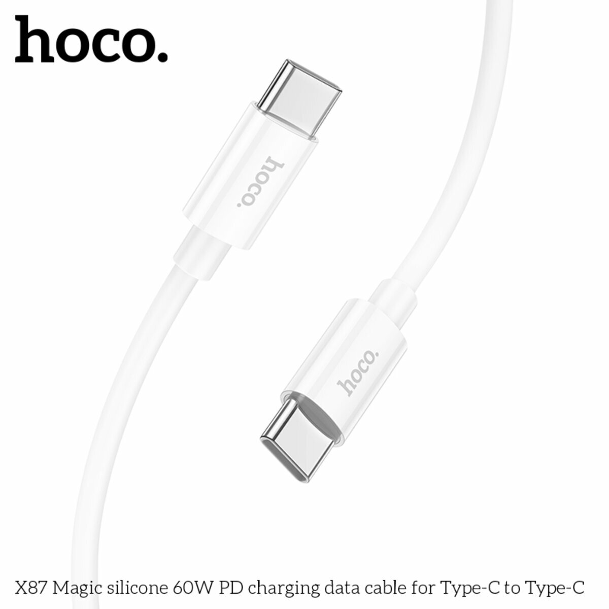 Кабель Hoco X87 Magic silicone Type-C to Type-C 60W PD 1м белый (HC-X87-CC-White) смотреть фото №6