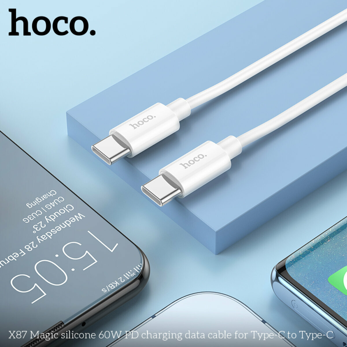 Кабель Hoco X87 Magic silicone Type-C to Type-C 60W PD 1м белый (HC-X87-CC-White) смотреть фото №4