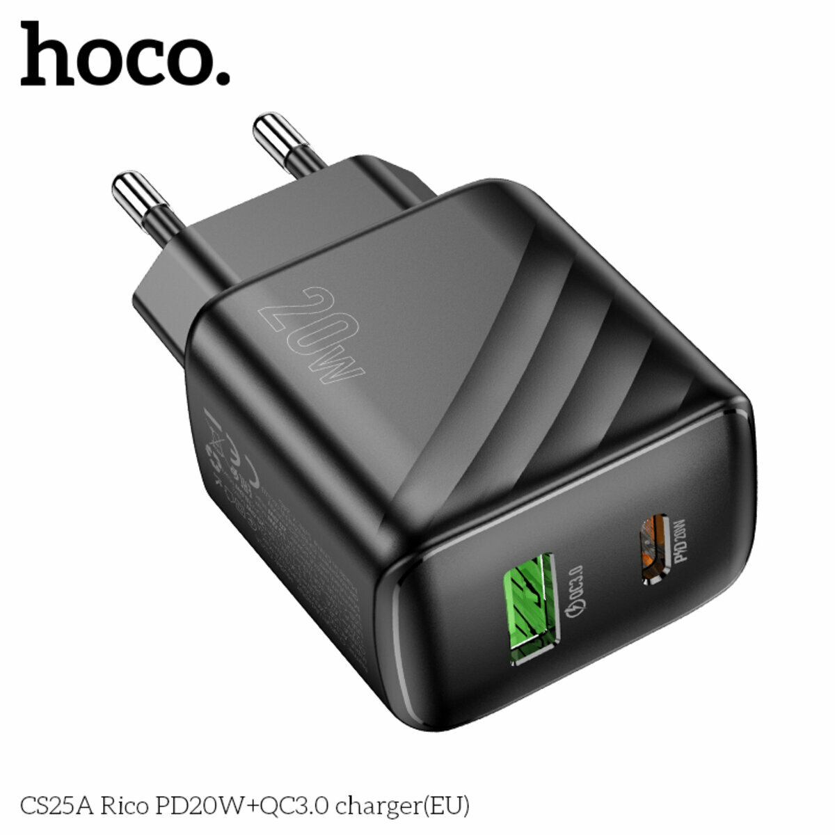 Мережевий зарядний пристрій Hoco CS25A Rico PD20W+QC3.0 чорний (HC-CS25A-Black) дивитися фото №5