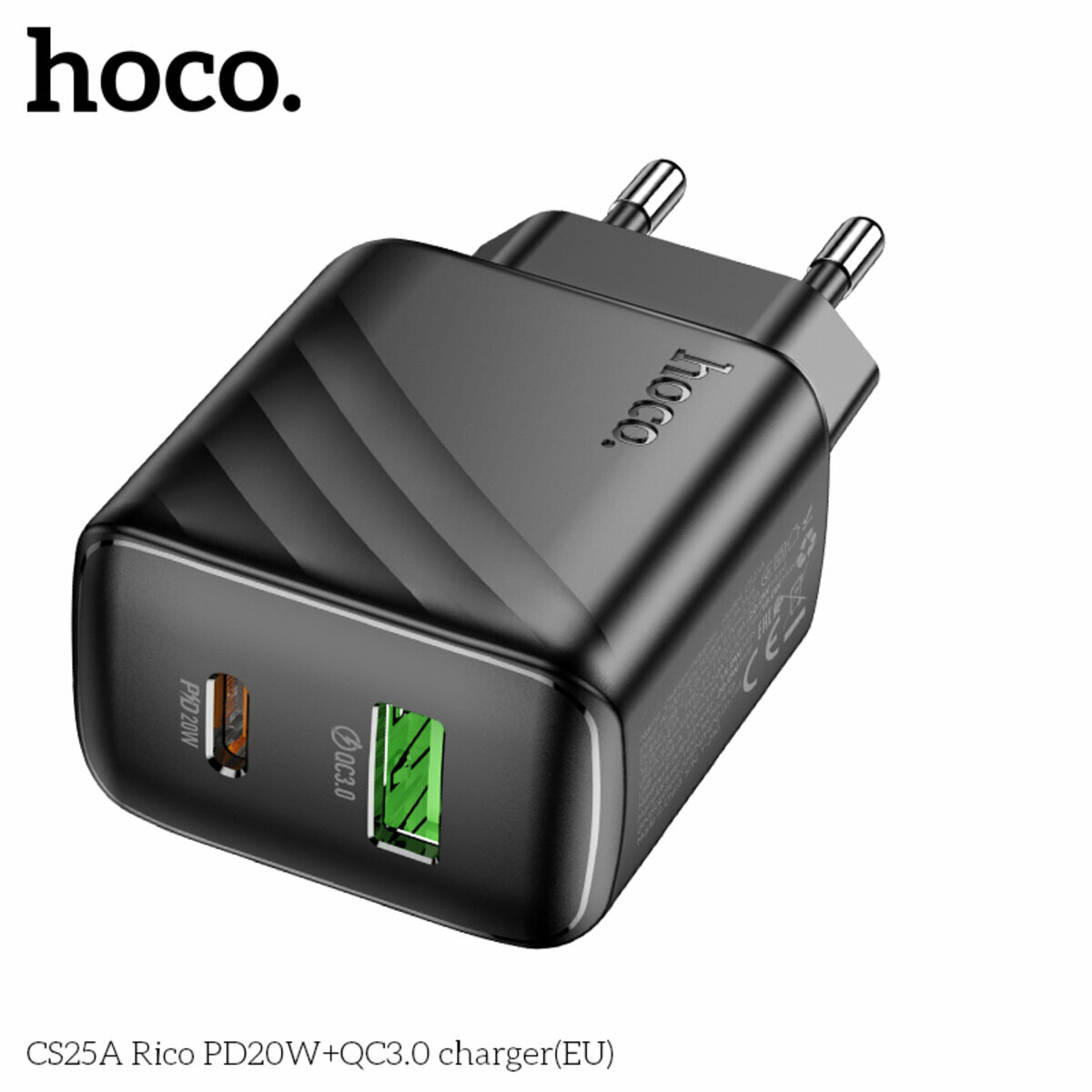 Мережевий зарядний пристрій Hoco CS25A Rico PD20W+QC3.0 чорний (HC-CS25A-Black) дивитися фото №6