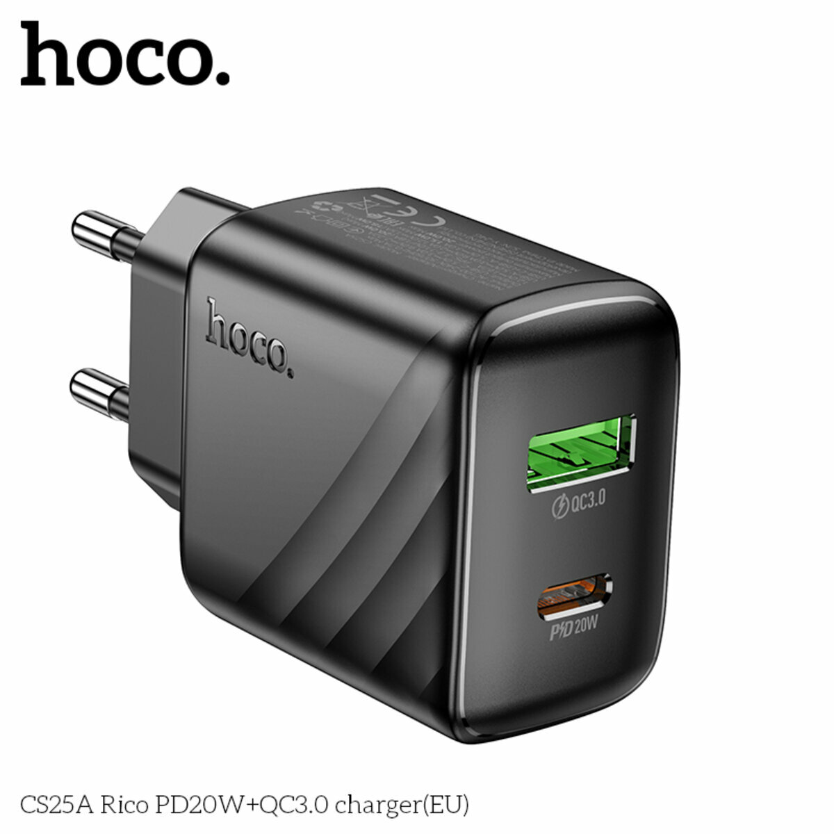 Мережевий зарядний пристрій Hoco CS25A Rico PD20W+QC3.0 чорний (HC-CS25A-Black) дивитися фото №3