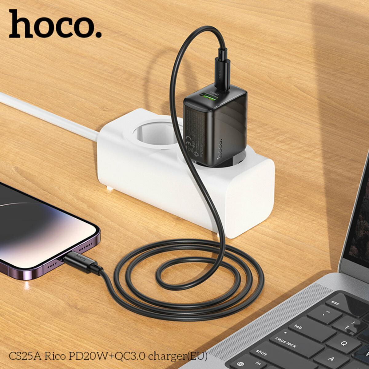 Мережевий зарядний пристрій Hoco CS25A Rico PD20W+QC3.0 чорний (HC-CS25A-Black) дивитися фото №7