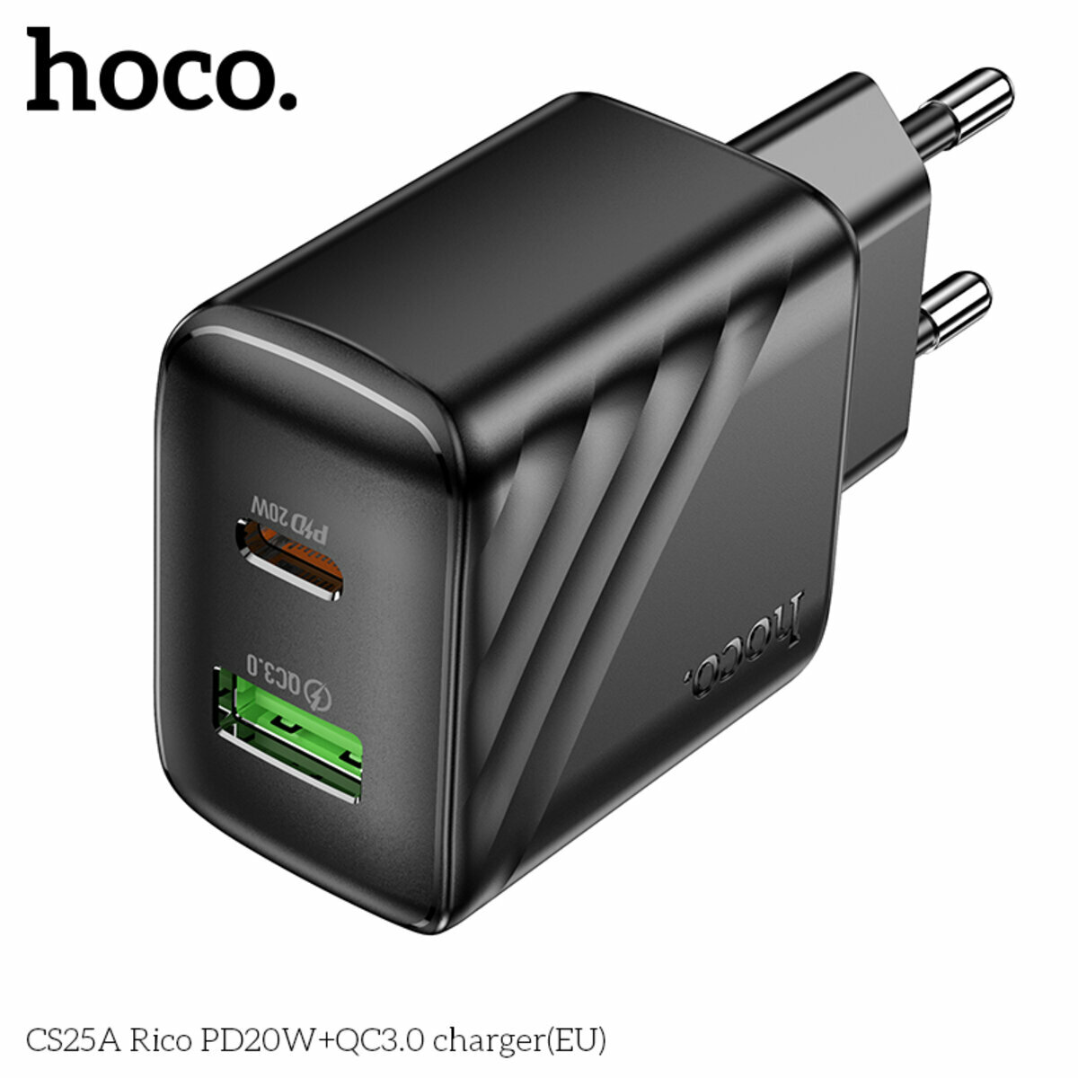 Мережевий зарядний пристрій Hoco CS25A Rico PD20W+QC3.0 чорний (HC-CS25A-Black) дивитися фото №4