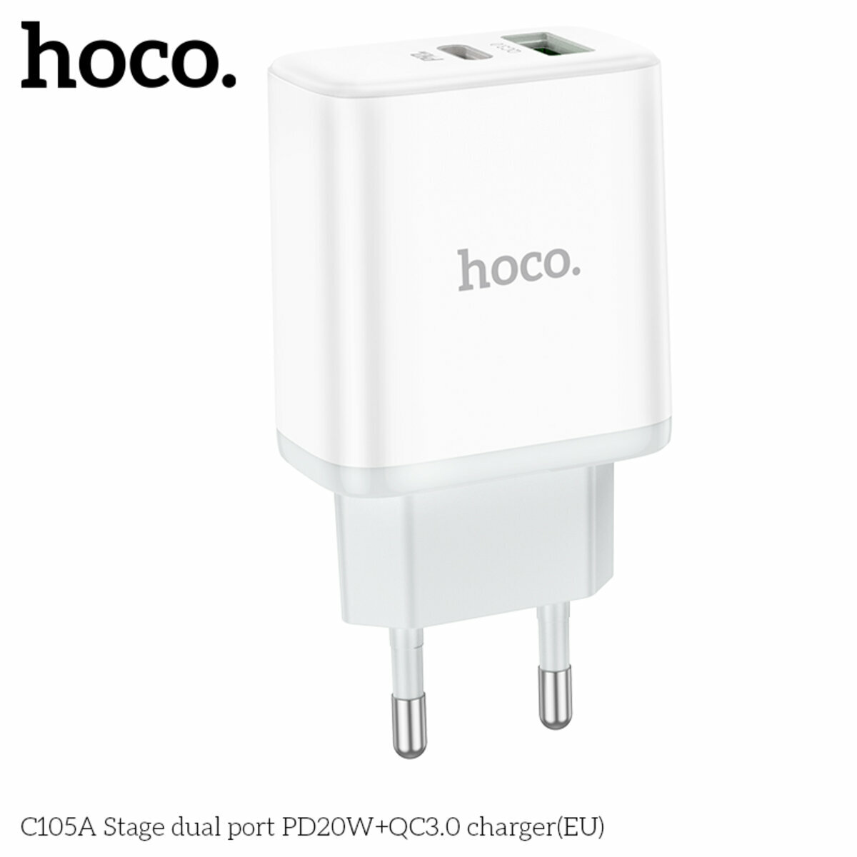 Мережевий зарядний пристрій Hoco C105A Stage PD20W+QC3.0 білий (HC-C105A-White) дивитися фото №6