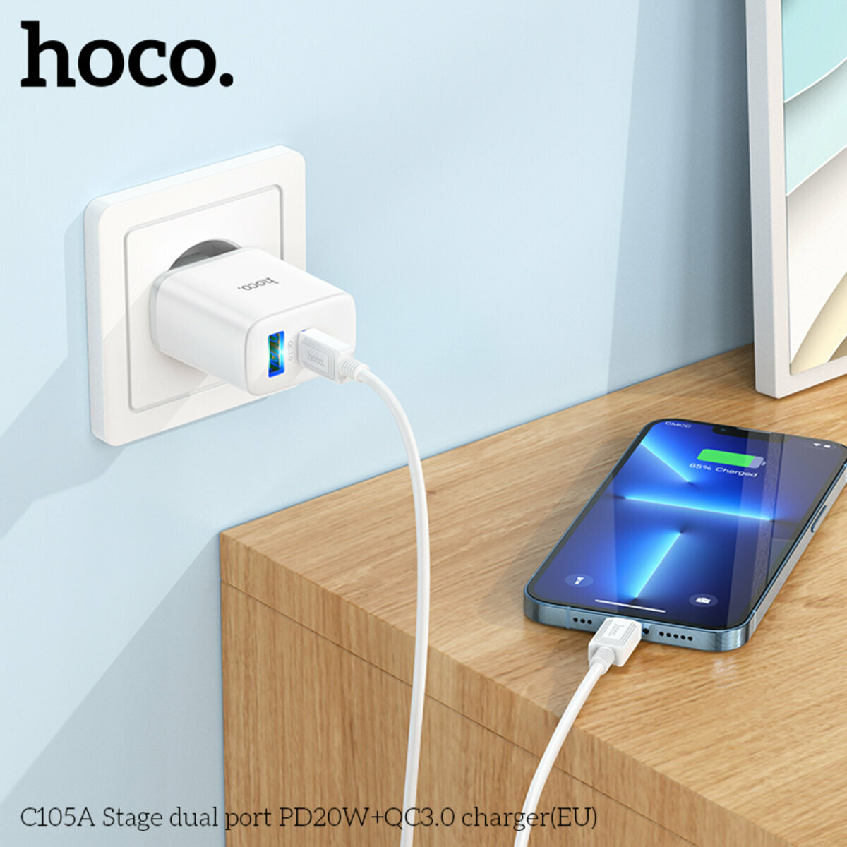 Мережевий зарядний пристрій Hoco C105A Stage PD20W+QC3.0 білий (HC-C105A-White) дивитися фото №3