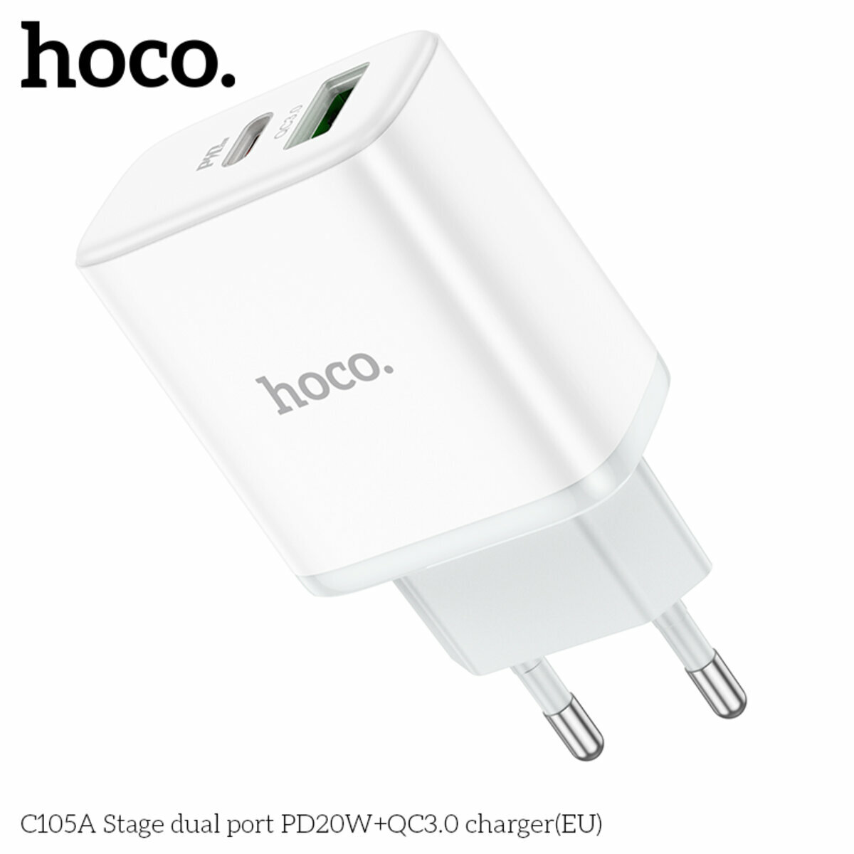 Мережевий зарядний пристрій Hoco C105A Stage PD20W+QC3.0 білий (HC-C105A-White) дивитися фото №7