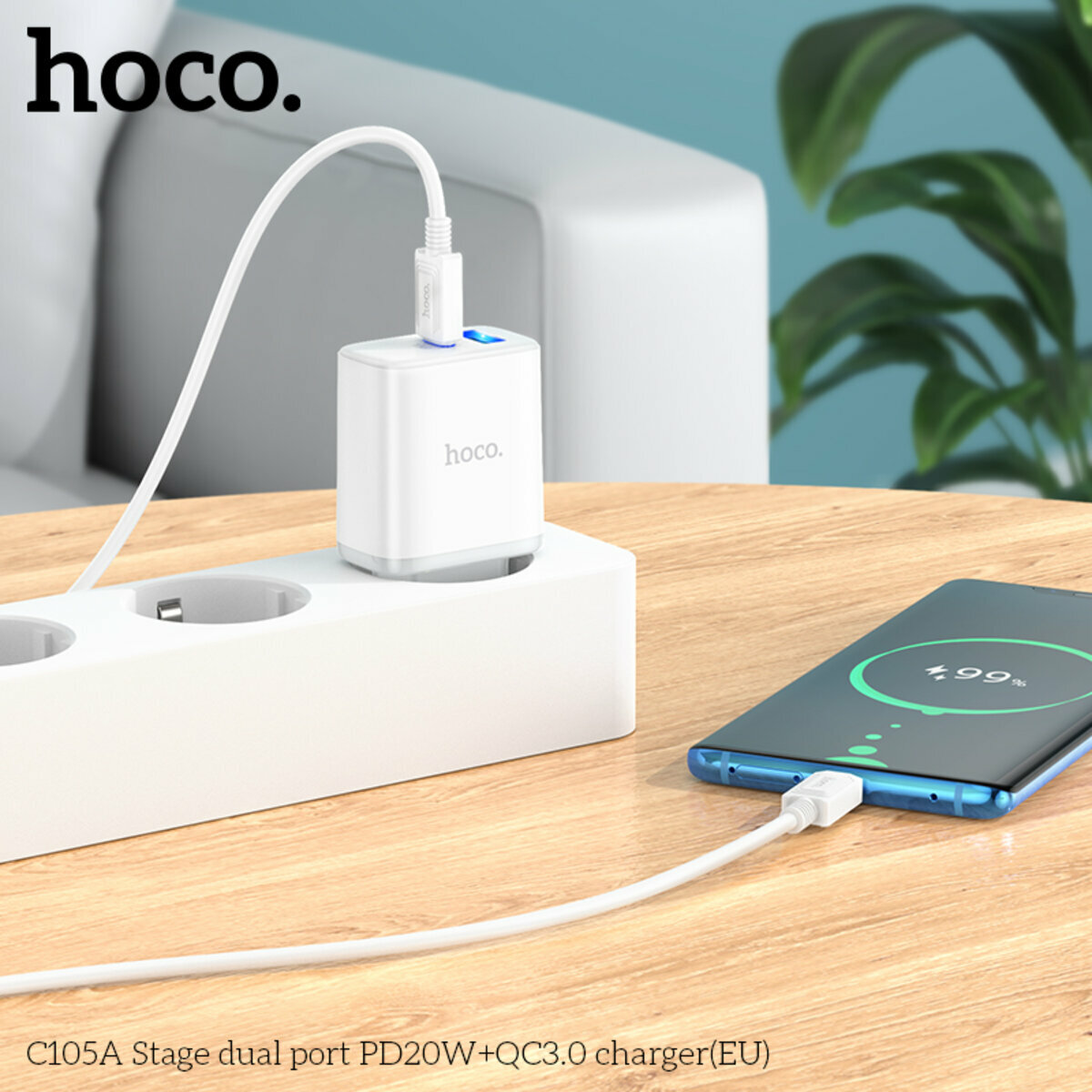 Мережевий зарядний пристрій Hoco C105A Stage PD20W+QC3.0 білий (HC-C105A-White) дивитися фото №4
