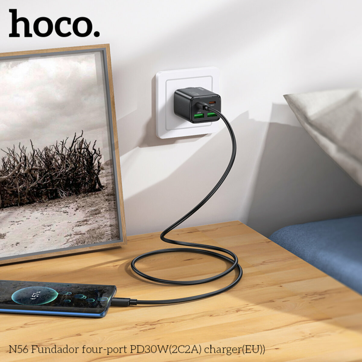 Мережевий зарядний пристрій Hoco N56 Fundador PD30W(2C2A) чорний (HC-N56-Black) дивитися фото №4
