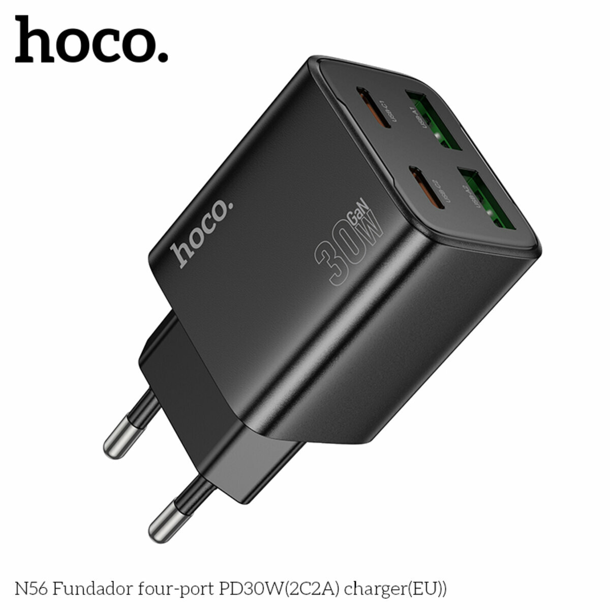 Мережевий зарядний пристрій Hoco N56 Fundador PD30W(2C2A) чорний (HC-N56-Black) дивитися фото №5