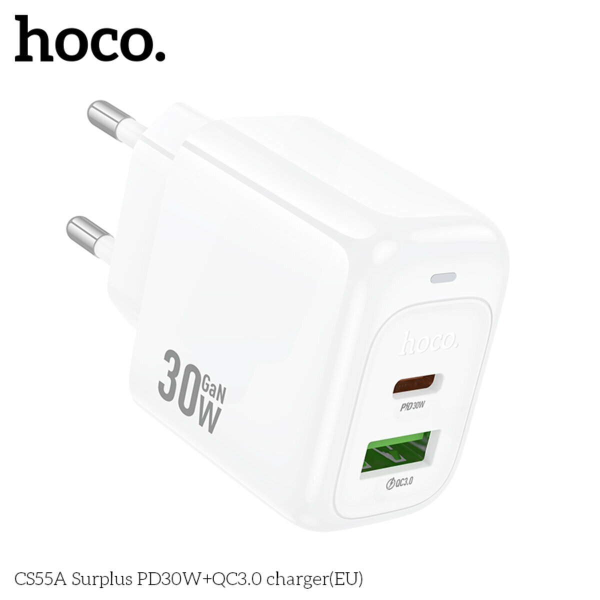 Мережевий зарядний пристрій Hoco CS55A Surplus PD30W+QC3.0 білий (HC-CS55A-White) дивитися фото №4
