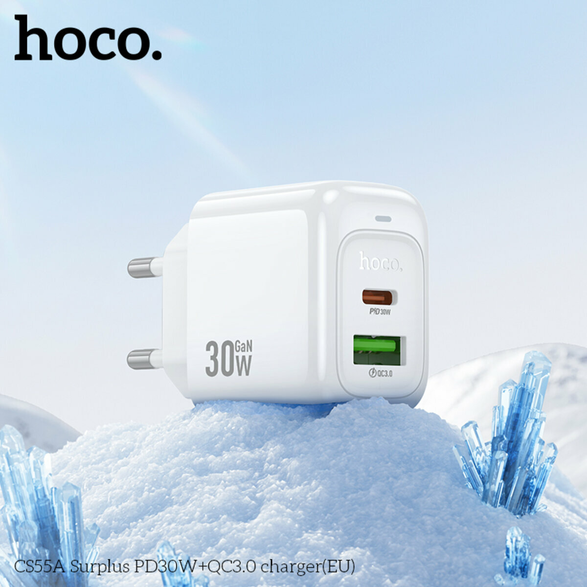 Мережевий зарядний пристрій Hoco CS55A Surplus PD30W+QC3.0 білий (HC-CS55A-White) дивитися фото №8