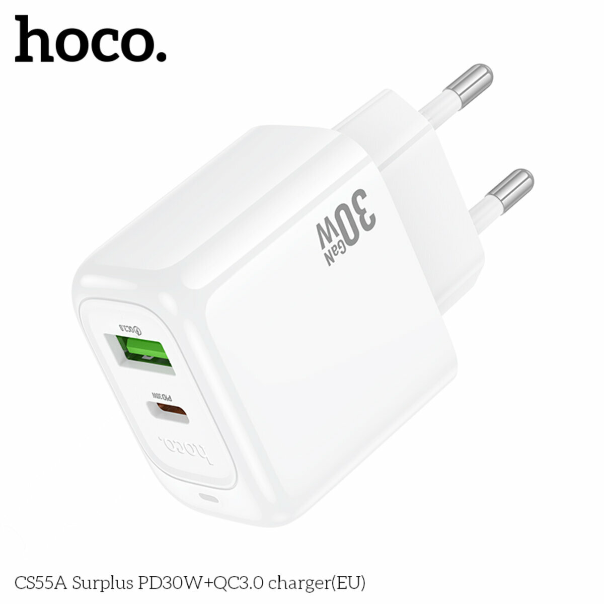 Мережевий зарядний пристрій Hoco CS55A Surplus PD30W+QC3.0 білий (HC-CS55A-White) дивитися фото №3