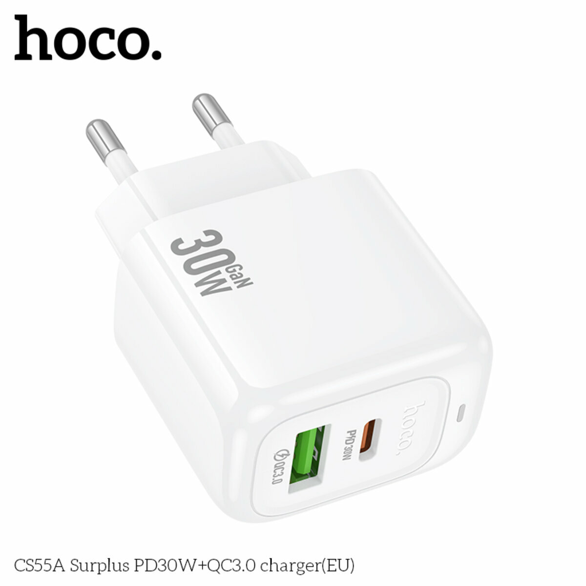 Мережевий зарядний пристрій Hoco CS55A Surplus PD30W+QC3.0 білий (HC-CS55A-White) дивитися фото №5
