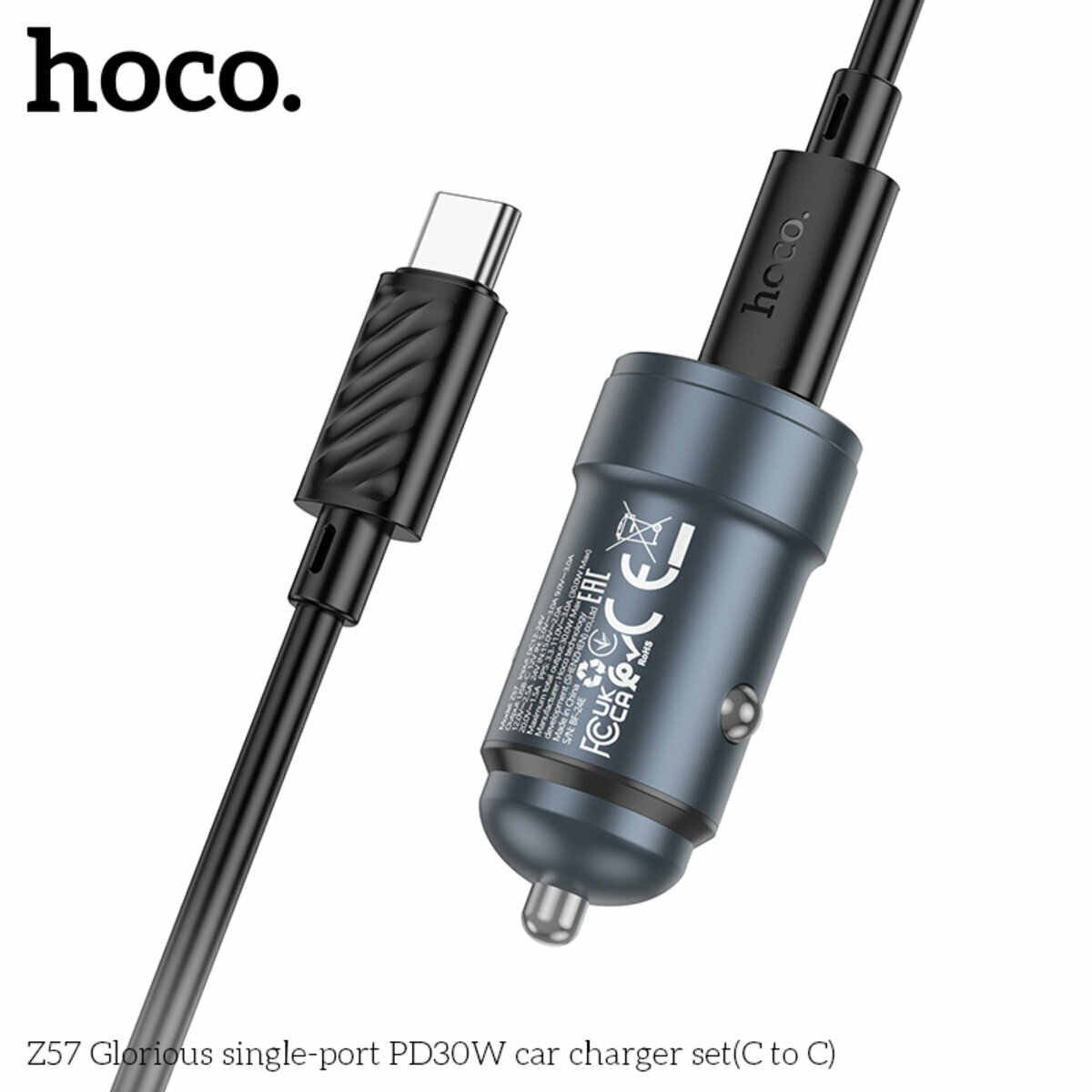 Автомобільний зарядний пристрій Hoco Z57 Glorious PD30W + Type-C кабель сірий металік (HC-Z57-CC-Gray) дивитися фото №4