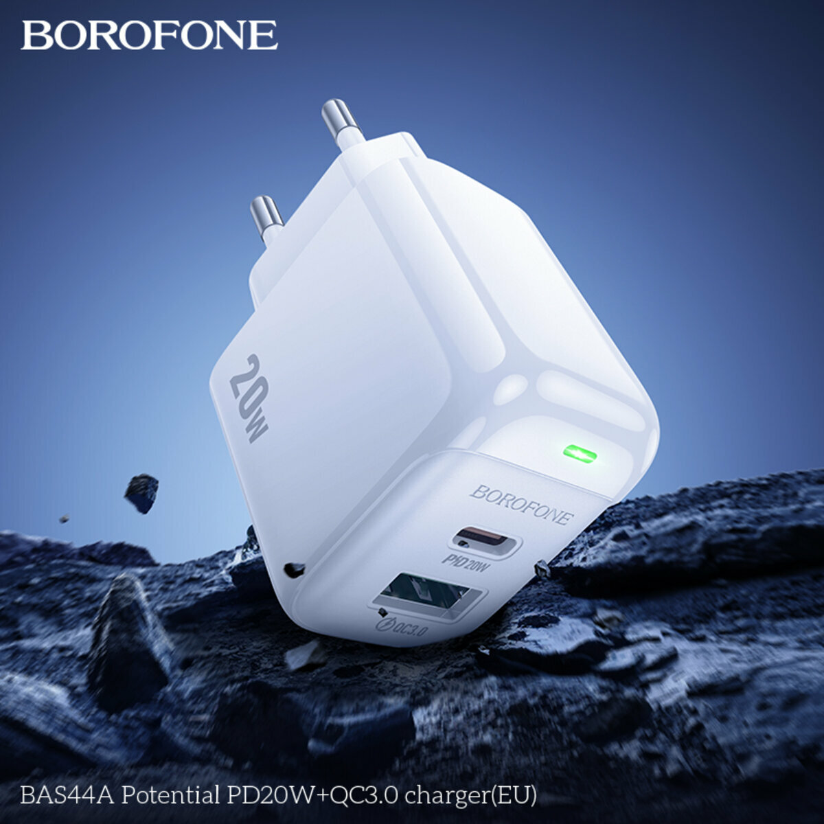 Мережевий зарядний пристрій Borofone BAS44A Potential PD20W+QC3.0 білий (BF-BAS44A-White) дивитися фото №3