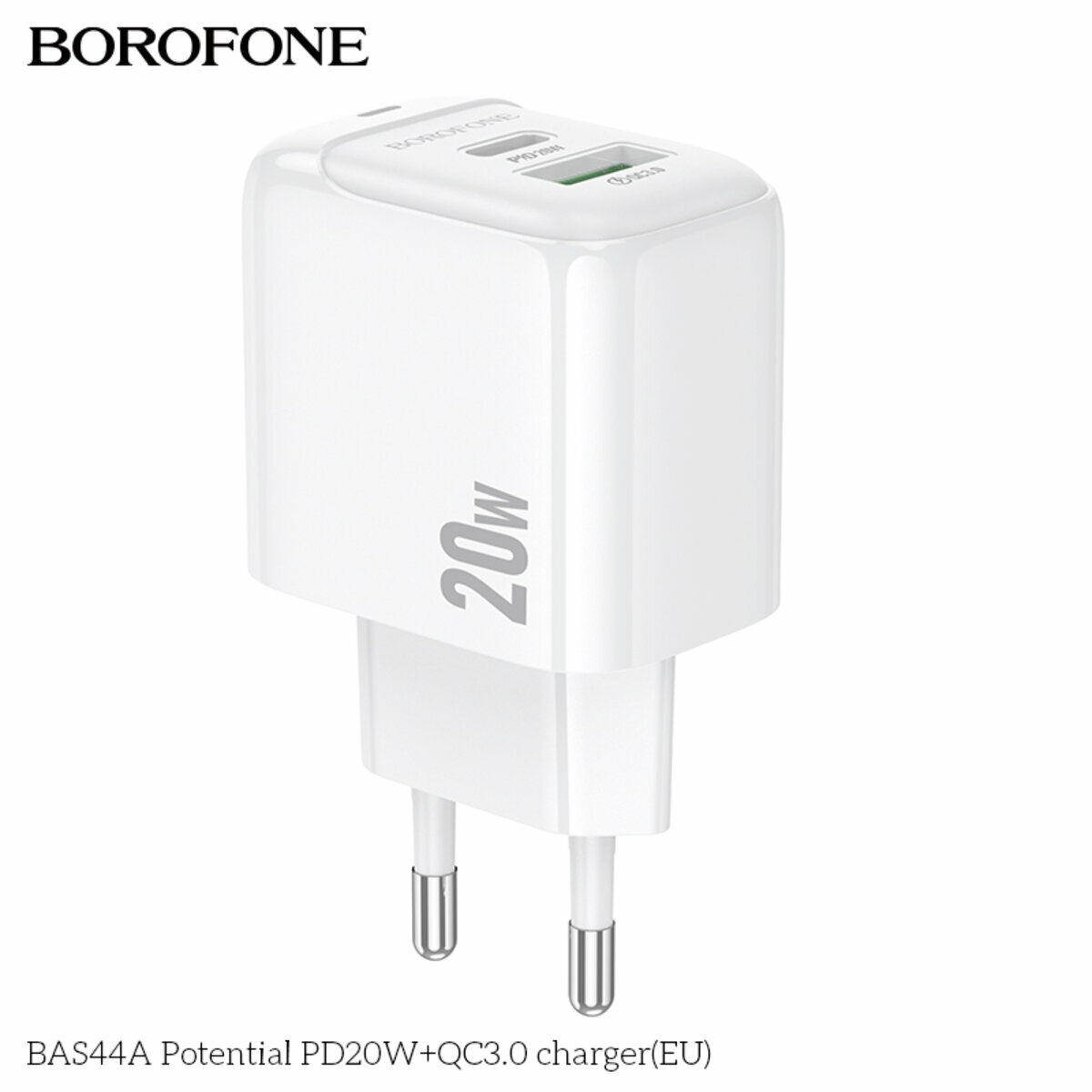 Мережевий зарядний пристрій Borofone BAS44A Potential PD20W+QC3.0 білий (BF-BAS44A-White) дивитися фото №8