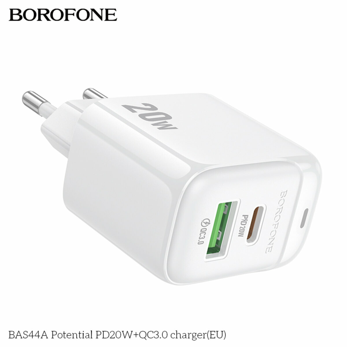 Мережевий зарядний пристрій Borofone BAS44A Potential PD20W+QC3.0 білий (BF-BAS44A-White) дивитися фото №7