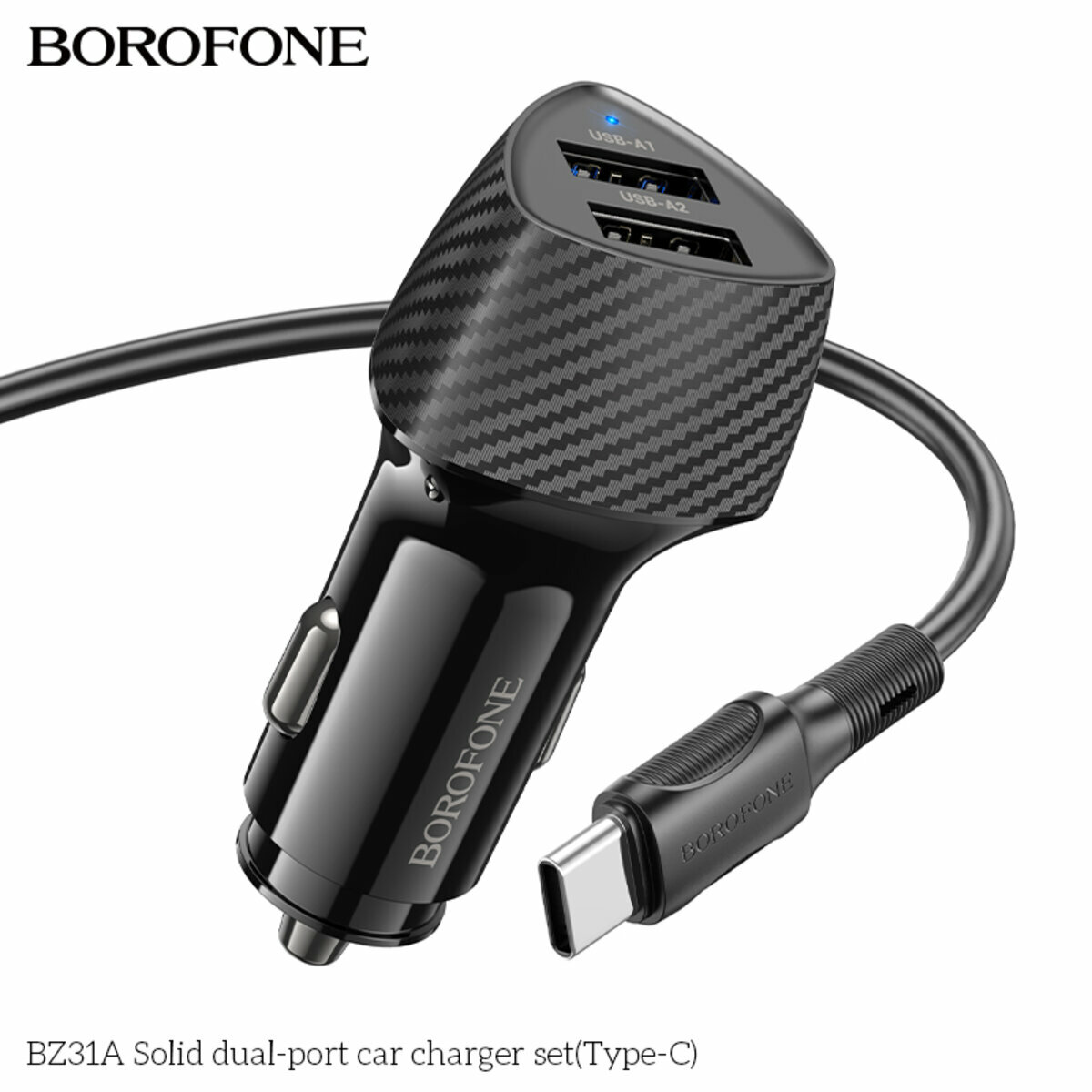 Автомобільний зарядний пристрій Borofone BZ31A Solid + Type-C кабель чорний (BF-BZ31A-UC-Black) дивитися фото №6
