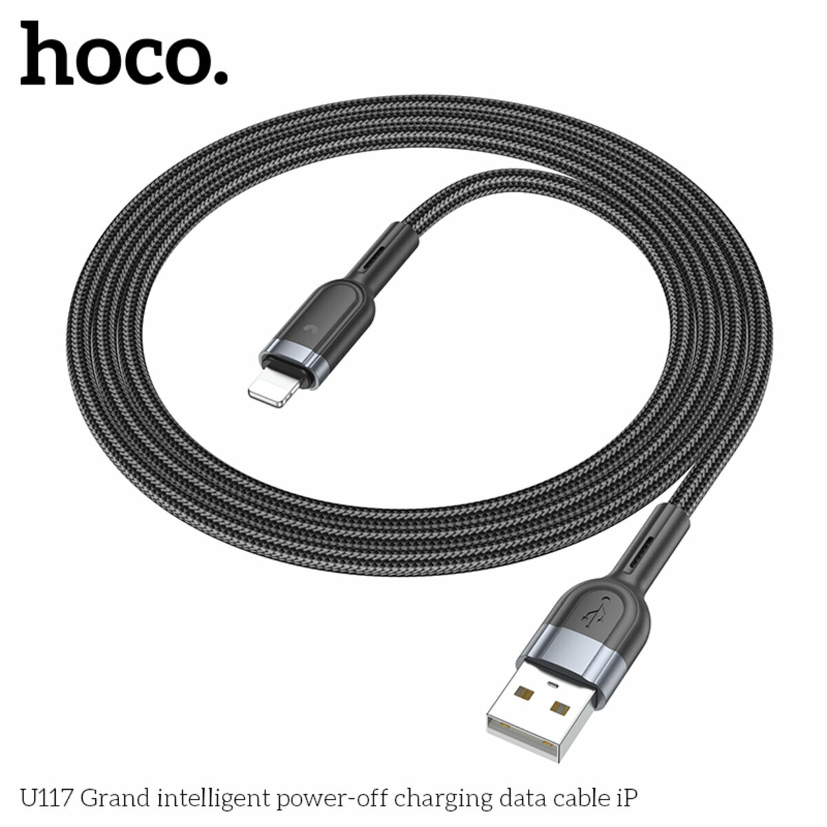 Кабель Hoco U117 Grand intelligent power-off USB to Lightning 1.2м чорний (HC-U117-UL-Black) дивитися фото №5