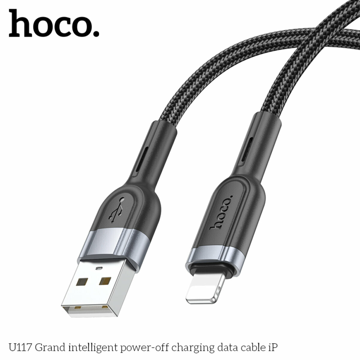 Кабель Hoco U117 Grand intelligent power-off USB to Lightning 1.2м чорний (HC-U117-UL-Black) дивитися фото №6