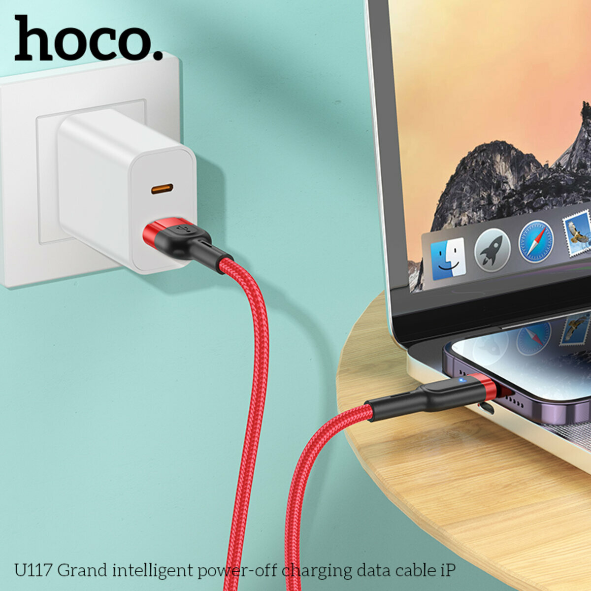 Кабель Hoco U117 Grand intelligent power-off USB to Lightning 1.2м чорний (HC-U117-UL-Black) дивитися фото №4