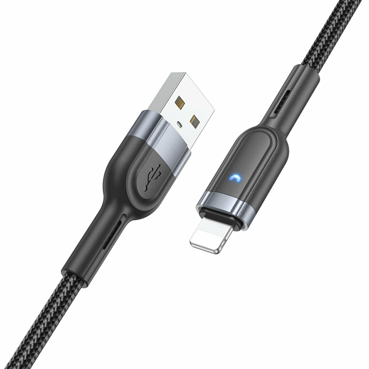 Кабель Hoco U117 Grand intelligent power-off USB to Lightning 1.2м чорний (HC-U117-UL-Black) дивитися фото №1