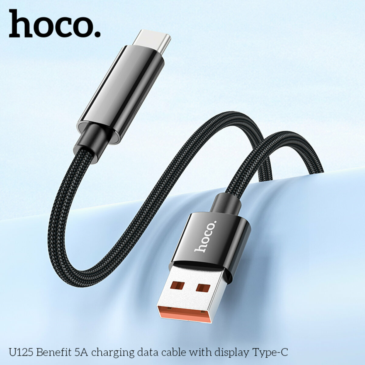 Кабель Hoco U125 Benefit 5A с дисплеем USB to Type-C 1.2м черный (HC-U125-UC-Black) смотреть фото №3