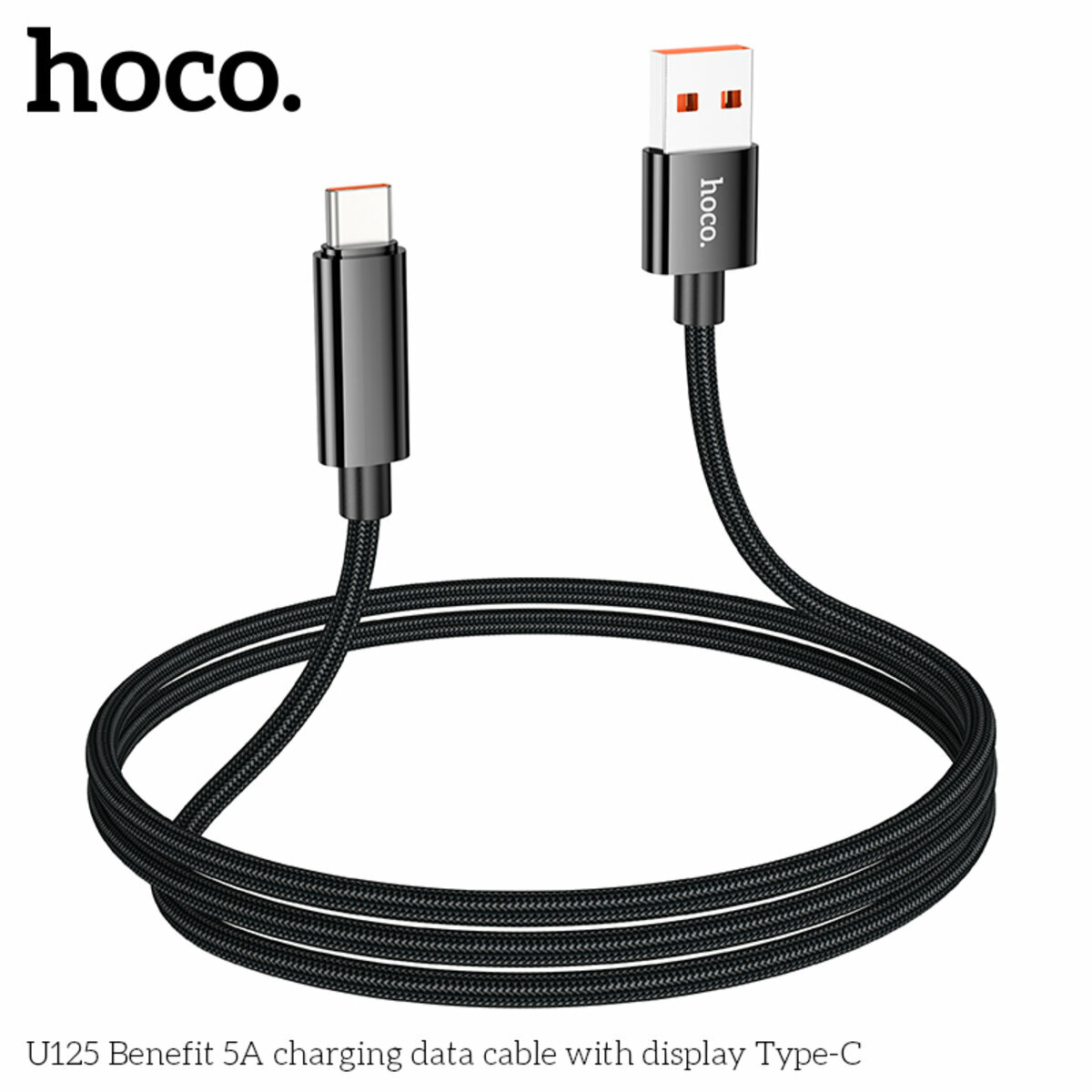 Кабель Hoco U125 Benefit 5A с дисплеем USB to Type-C 1.2м черный (HC-U125-UC-Black) смотреть фото №5