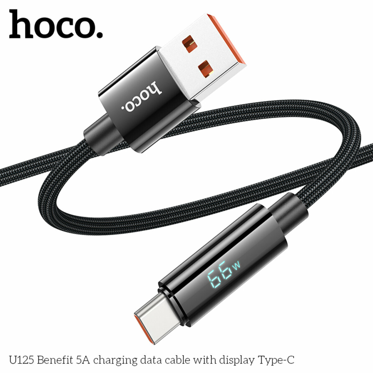 Кабель Hoco U125 Benefit 5A с дисплеем USB to Type-C 1.2м черный (HC-U125-UC-Black) смотреть фото №6