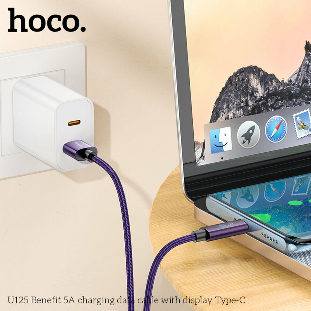 Кабель Hoco U125 Benefit 5A с дисплеем USB to Type-C 1.2м черный (HC-U125-UC-Black) смотреть фото №4