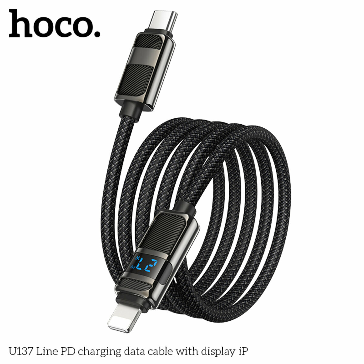 Кабель Hoco U137 Line PD с дисплеем Type-C to Lightning 1.2м черный (HC-U137-L-Black) смотреть фото №5
