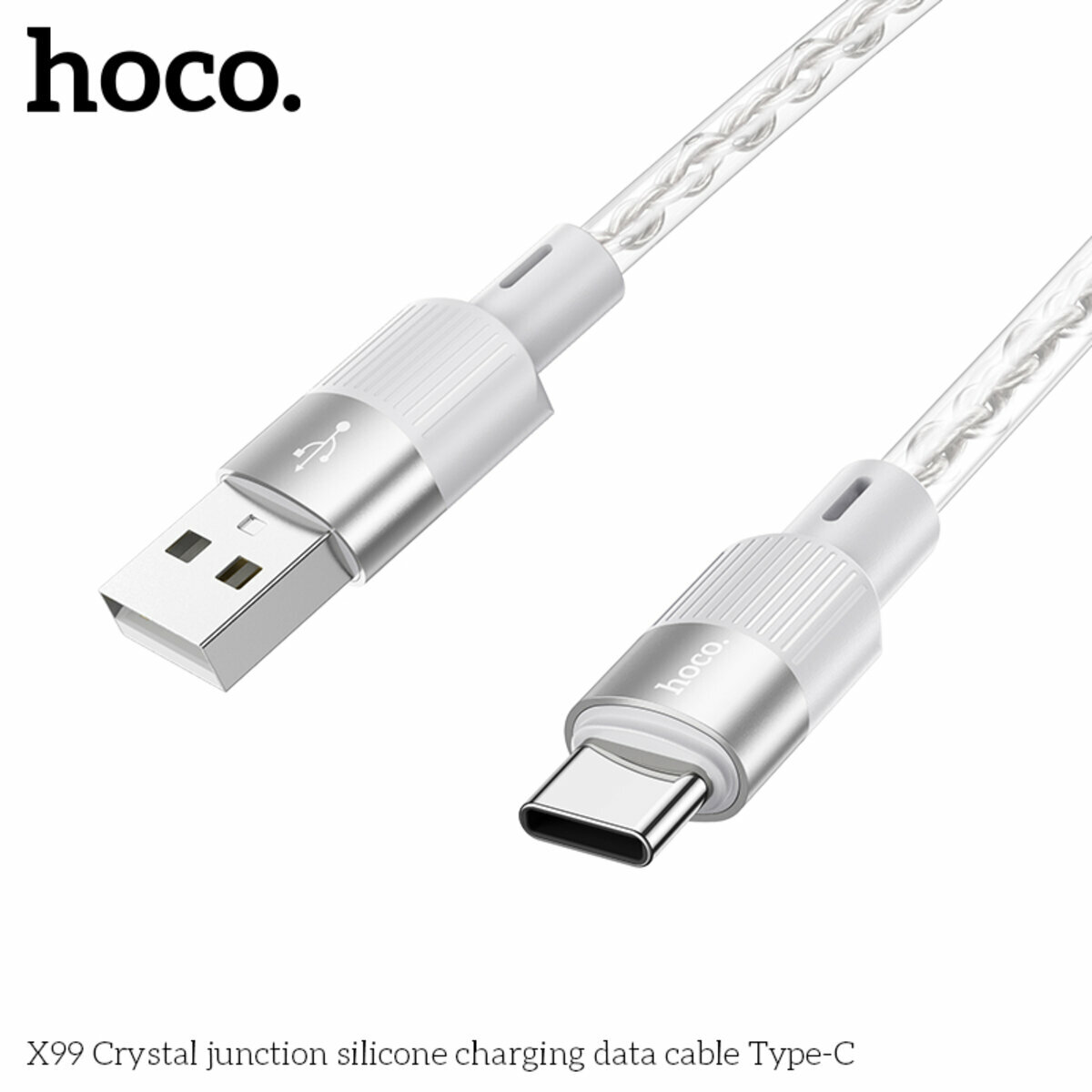 Кабель Hoco X99 Crystal junction silicone USB to Type-C 1м серый (HC-X99-UC-Gray) смотреть фото №5