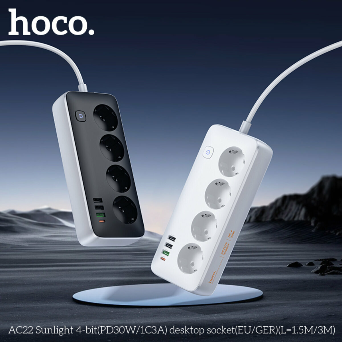 Сетевой фильтр Hoco AC22 Sunlight (4 розетки+3USB-A+USB-C) PD30W 3м черный (HC-AC22-3m-Black) смотреть фото №4