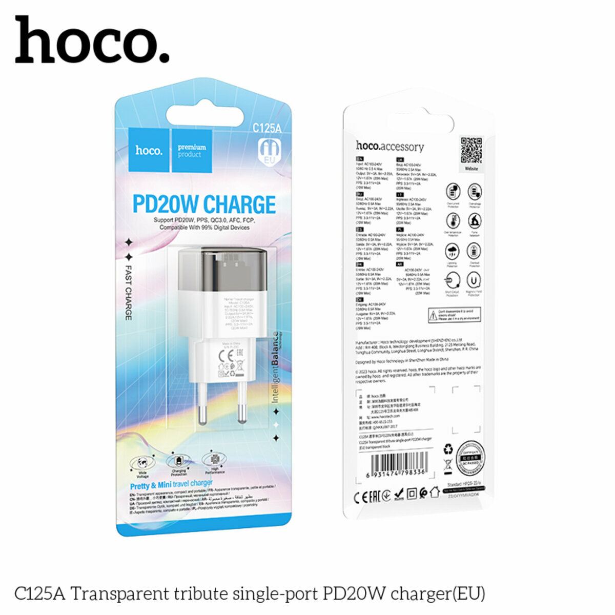 Мережевий зарядний пристрій Hoco C125A Transparent tribute PD20W чорний прозорий (HC-C125A-Black) дивитися фото №4