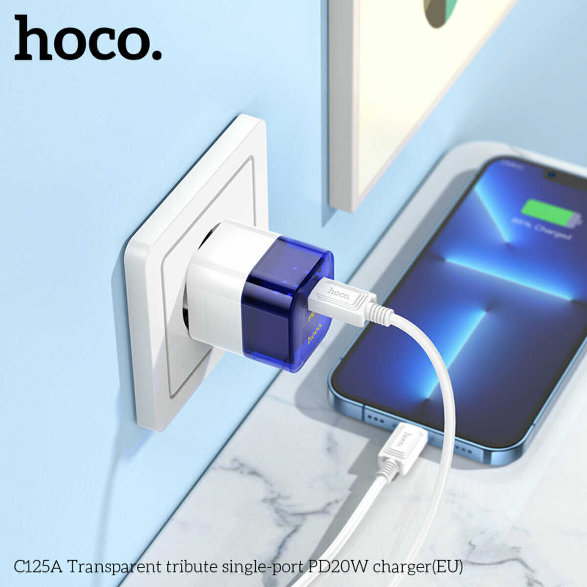 Мережевий зарядний пристрій Hoco C125A Transparent tribute PD20W чорний прозорий (HC-C125A-Black) дивитися фото №2