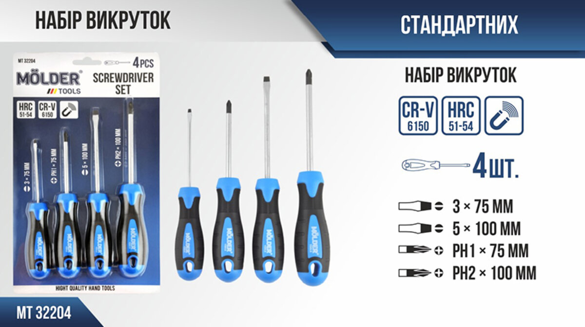 Набір викруток Molder MT32204 4шт (MT32204) дивитися фото №2