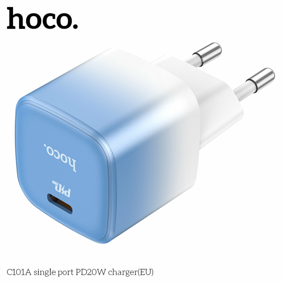 Мережевий зарядний пристрій Hoco C101A PD20W блакитний (HC-C101A-Blue) дивитися фото №4