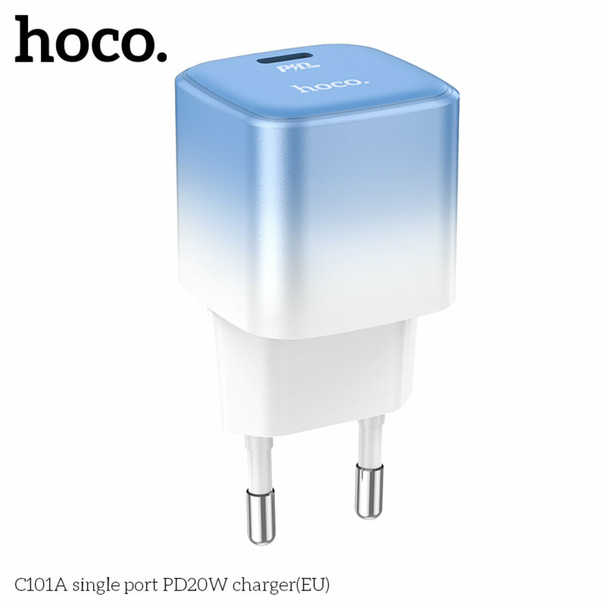 Мережевий зарядний пристрій Hoco C101A PD20W блакитний (HC-C101A-Blue) дивитися фото №6