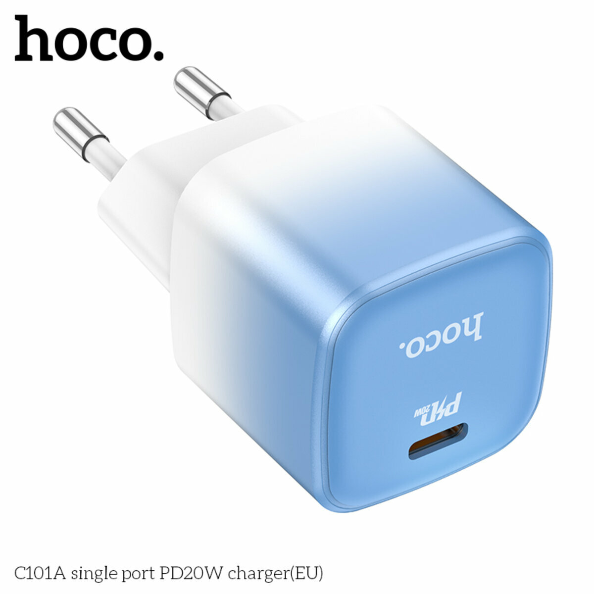 Мережевий зарядний пристрій Hoco C101A PD20W блакитний (HC-C101A-Blue) дивитися фото №3