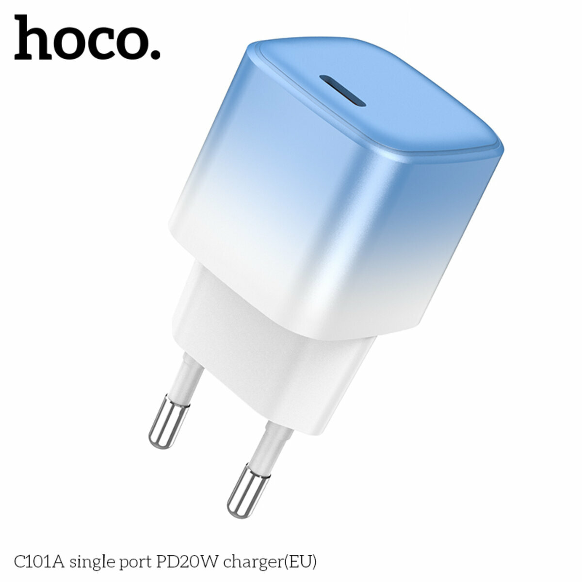 Мережевий зарядний пристрій Hoco C101A PD20W блакитний (HC-C101A-Blue) дивитися фото №5