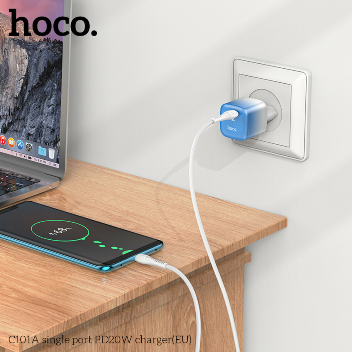 Мережевий зарядний пристрій Hoco C101A PD20W блакитний (HC-C101A-Blue) дивитися фото №8