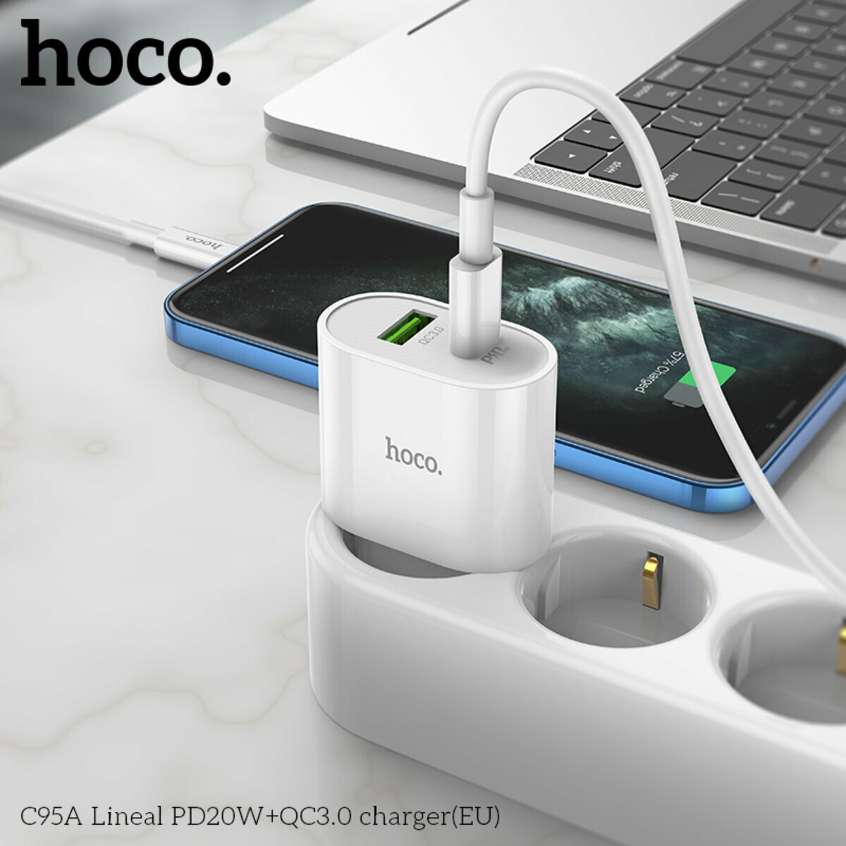 Мережевий зарядний пристрій Hoco C95A Lineal PD20W+QC3.0 білий (HC-C95A-White) дивитися фото №8