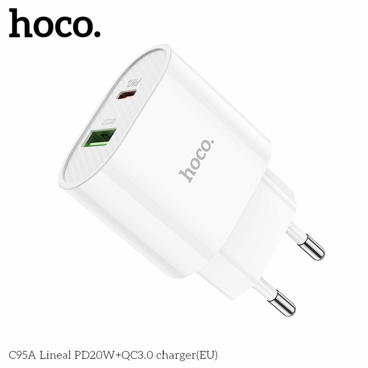 Мережевий зарядний пристрій Hoco C95A Lineal PD20W+QC3.0 білий (HC-C95A-White) дивитися фото №3