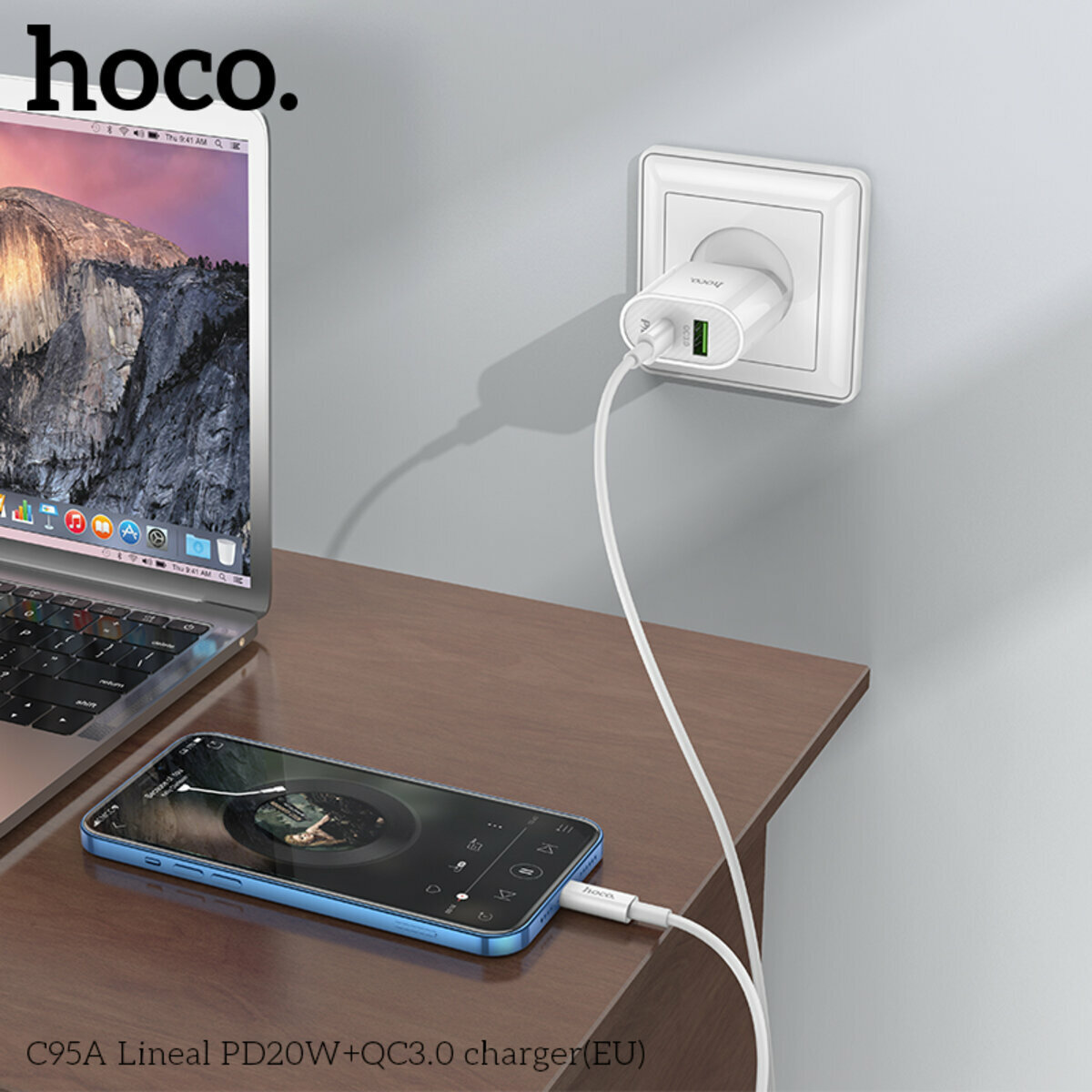 Мережевий зарядний пристрій Hoco C95A Lineal PD20W+QC3.0 білий (HC-C95A-White) дивитися фото №7