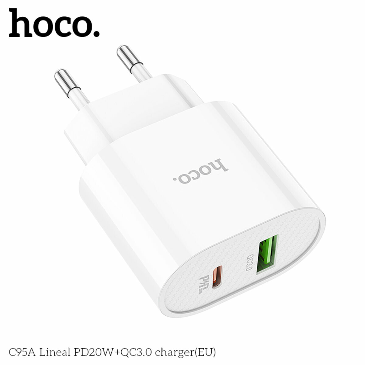 Мережевий зарядний пристрій Hoco C95A Lineal PD20W+QC3.0 білий (HC-C95A-White) дивитися фото №2