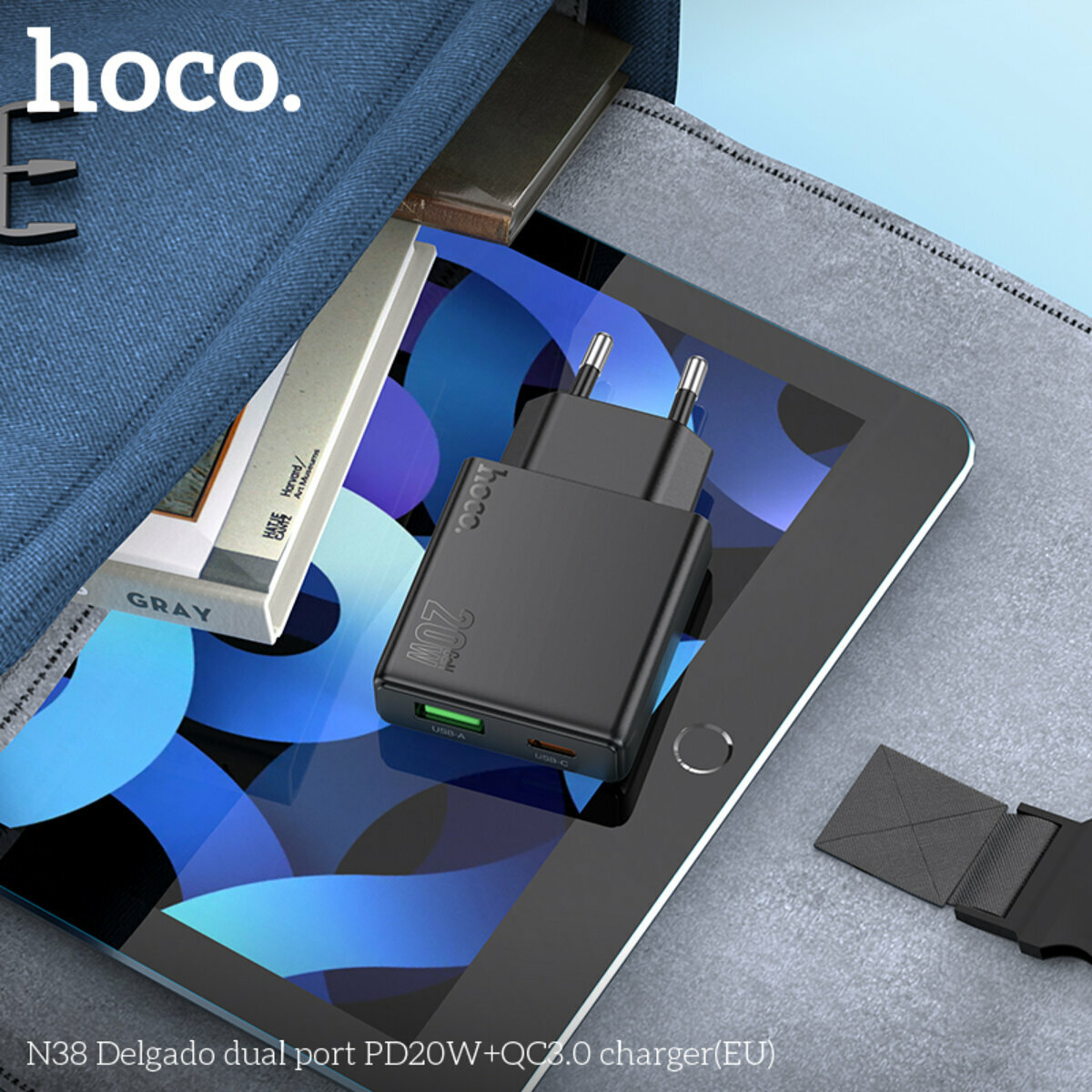 Мережевий зарядний пристрій Hoco N38 Delgado PD20W+QC3.0 чорний (HC-N38-Black) дивитися фото №8