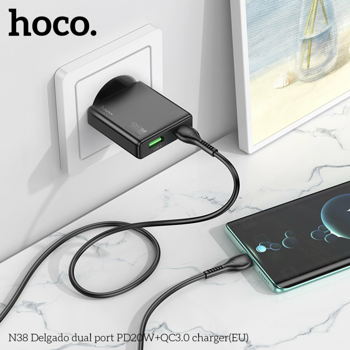 Мережевий зарядний пристрій Hoco N38 Delgado PD20W+QC3.0 чорний (HC-N38-Black) дивитися фото №7